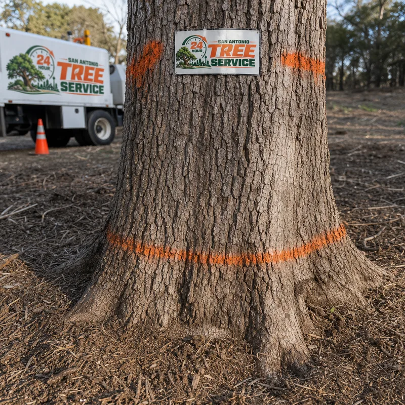Clearly marked keep-tree with surrounding understory removed and grade left intact around the trunk flare